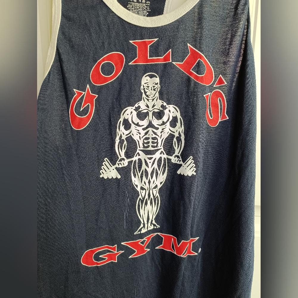 Golds Gym Mens Stringer Shirt Tank Top Sz XL Activewear Blue USA Flag Gym Beach